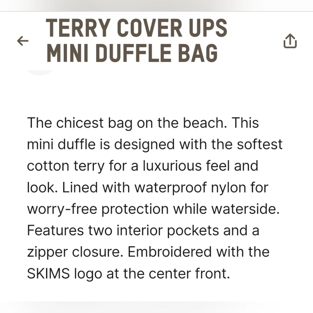 💕NWT SKIMS Terry Coverups Mini Duffle Bag Blue Tide Tote Purse Summer Poolside - Picture 2 of 5